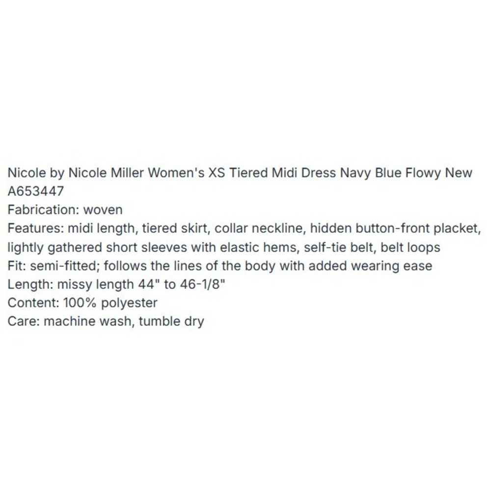 Nicole by Nicole Miller Women XS Tiered Midi Dress Navy Blue Button Front - Picture 4 of 4